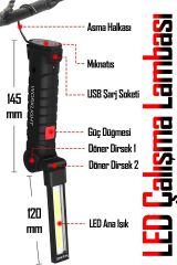 El Feneri 5 Modlu 360° LED Çalışma Işığı İş Lambası Darbeye Dayanıklı Mıknatıslı Kaportacı Feneri 3W