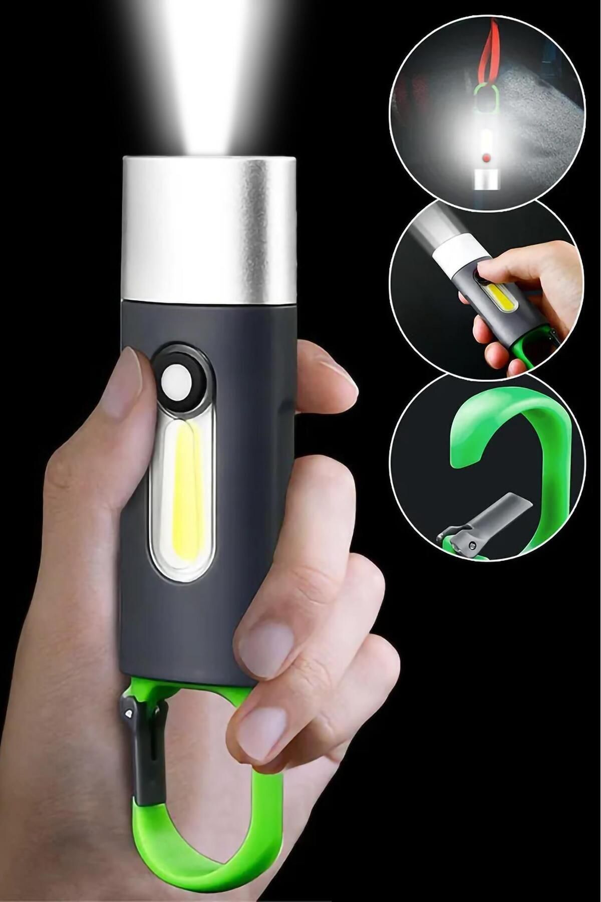 Ultra hafif 4 Modlu Şarjlı El Feneri COB LED USB Kamp Outdoor Avcılık Lambası Kancalı 400 Lümen 3W