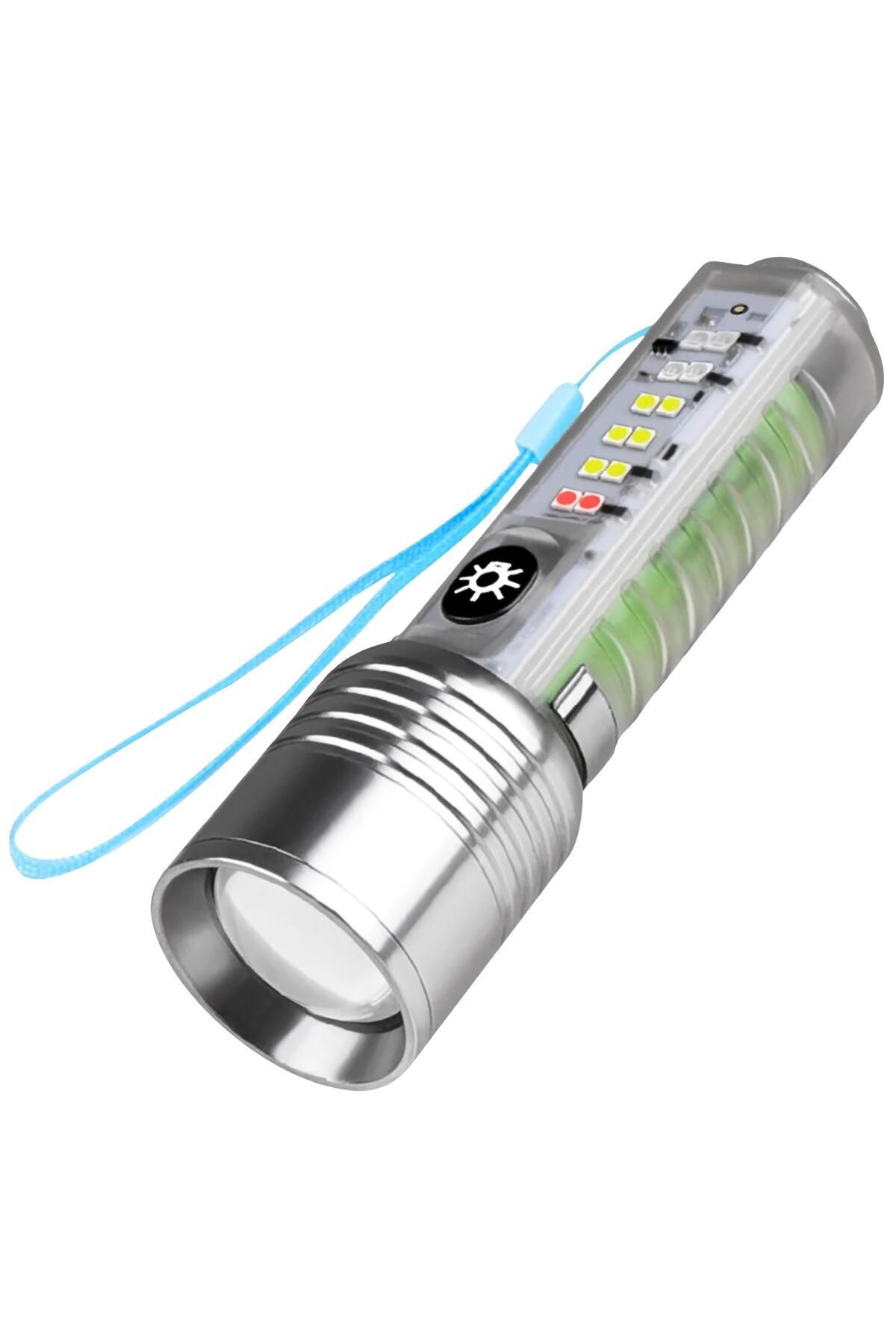 Çakarlı Ledli Şarjlı 9 UV Işıklı SOS Acil Durum Anahtarlık Mini El Feneri 130 lümen 3W 47740