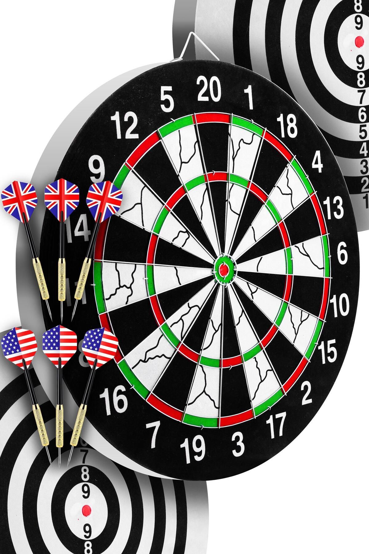 18'' İnç Semi-Profesyonel Büyük Boy Dart Seti 6 Oklu Çift Taraflı Kalın Dart Tahtası Metal Dart 45 cm