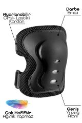 6'lı Yüksek Koruma 3-12 Yaş Paten Scooter Bisiklet Kaykay Diz Dirsek El Koruma Koruyucu Seti Siyah