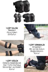 6'lı Yüksek Koruma 3-12 Yaş Paten Scooter Bisiklet Kaykay Diz Dirsek El Koruma Koruyucu Seti Siyah