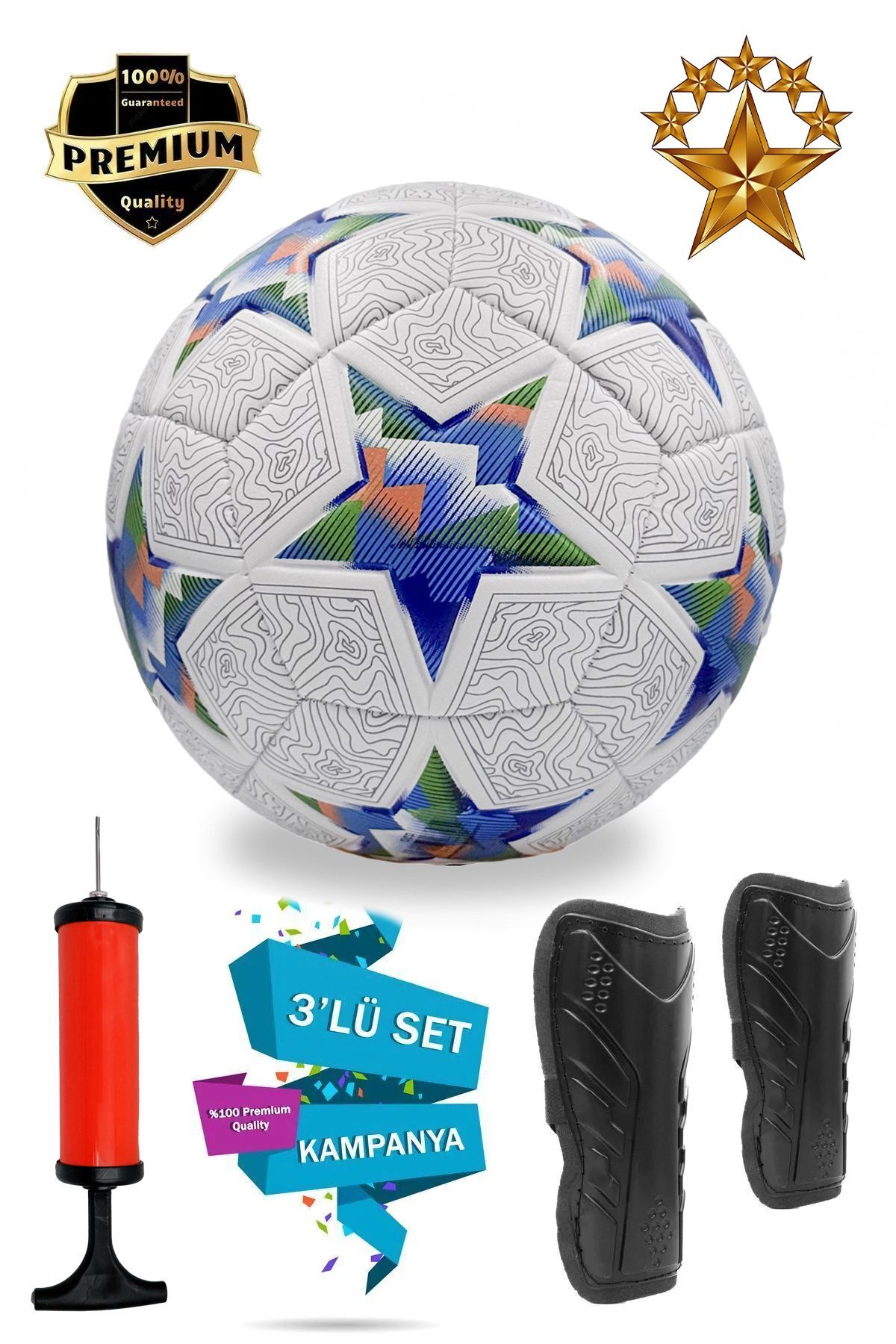 Orijinal Futbol Topu Pompa Ve Tekmelikli 3'lü Set Sert Zemin Halı Çim Saha Futbol Topu No:5