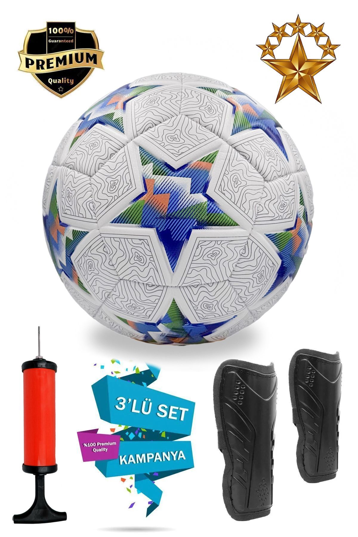 Orijinal Futbol Topu Şampiyonlar Ligi Pompalı 3'lü Set Sert Zemin Halı Saha Futbol Topu