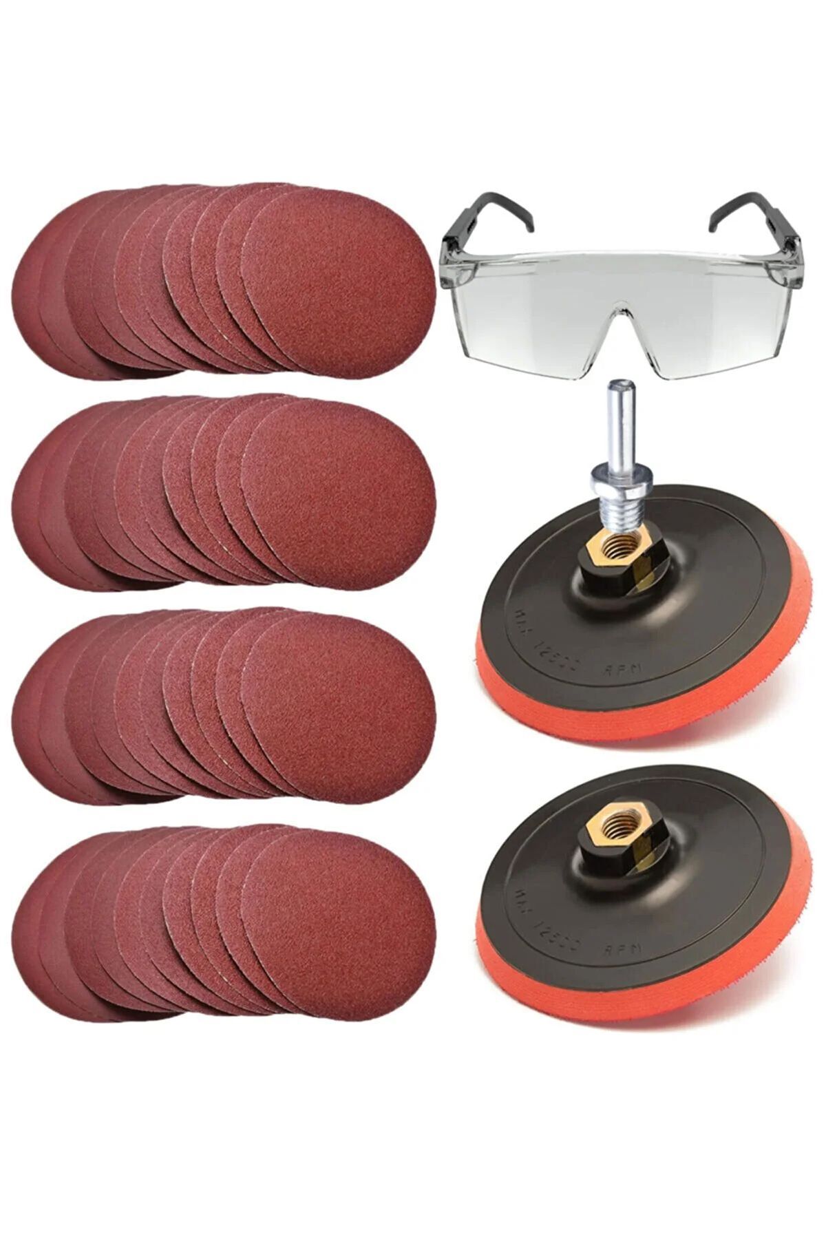 Cırt Zımpara Seti + Matkap Aparatı + Gözlük 115 mm(40 Parça) Zımpara Seti