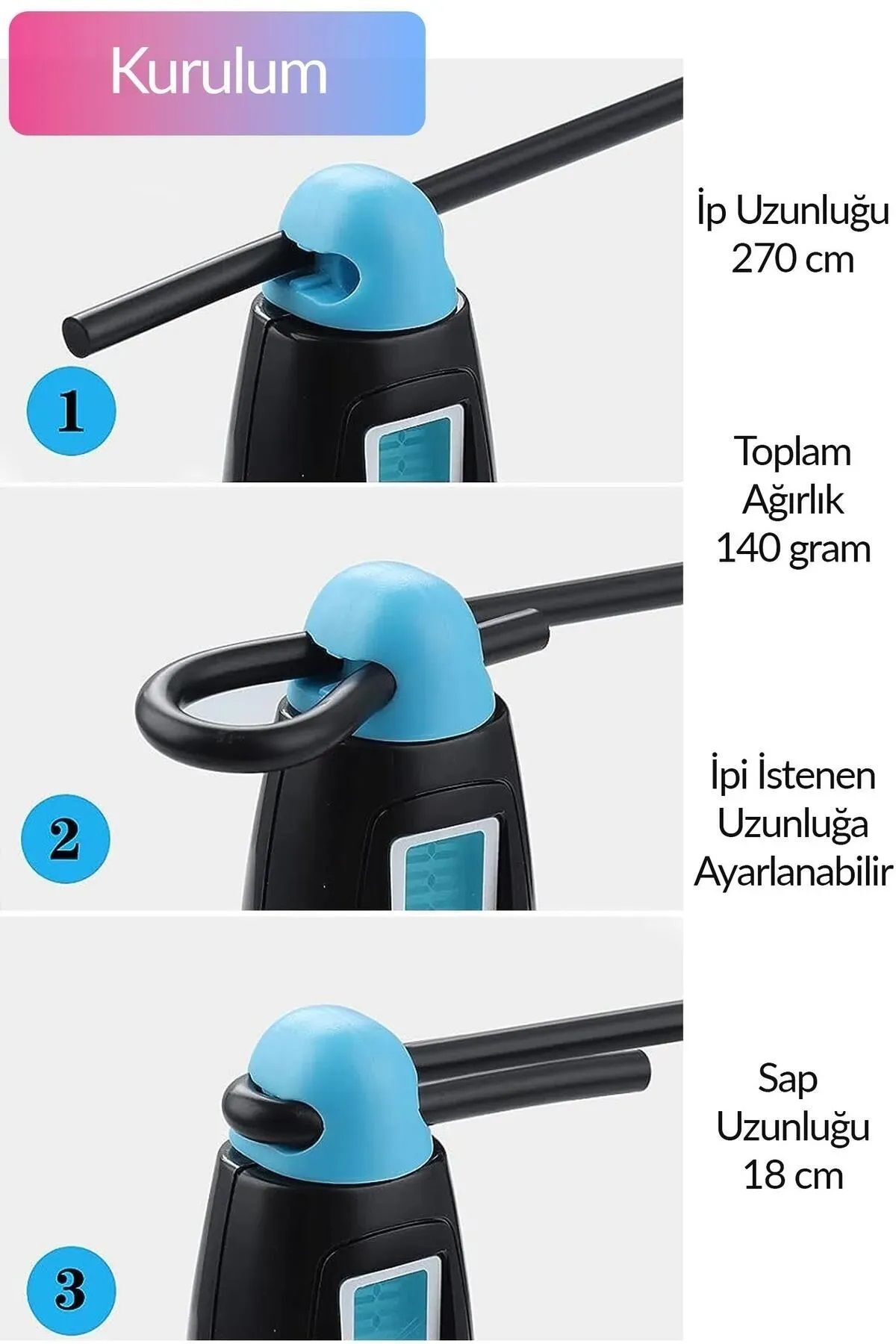 Atlama İpi Elektronik Sayaçlı Kalori Mesafe Ölçerli 4 Mod Uzunluk Ayarlı Göstergeli Atlama ipi