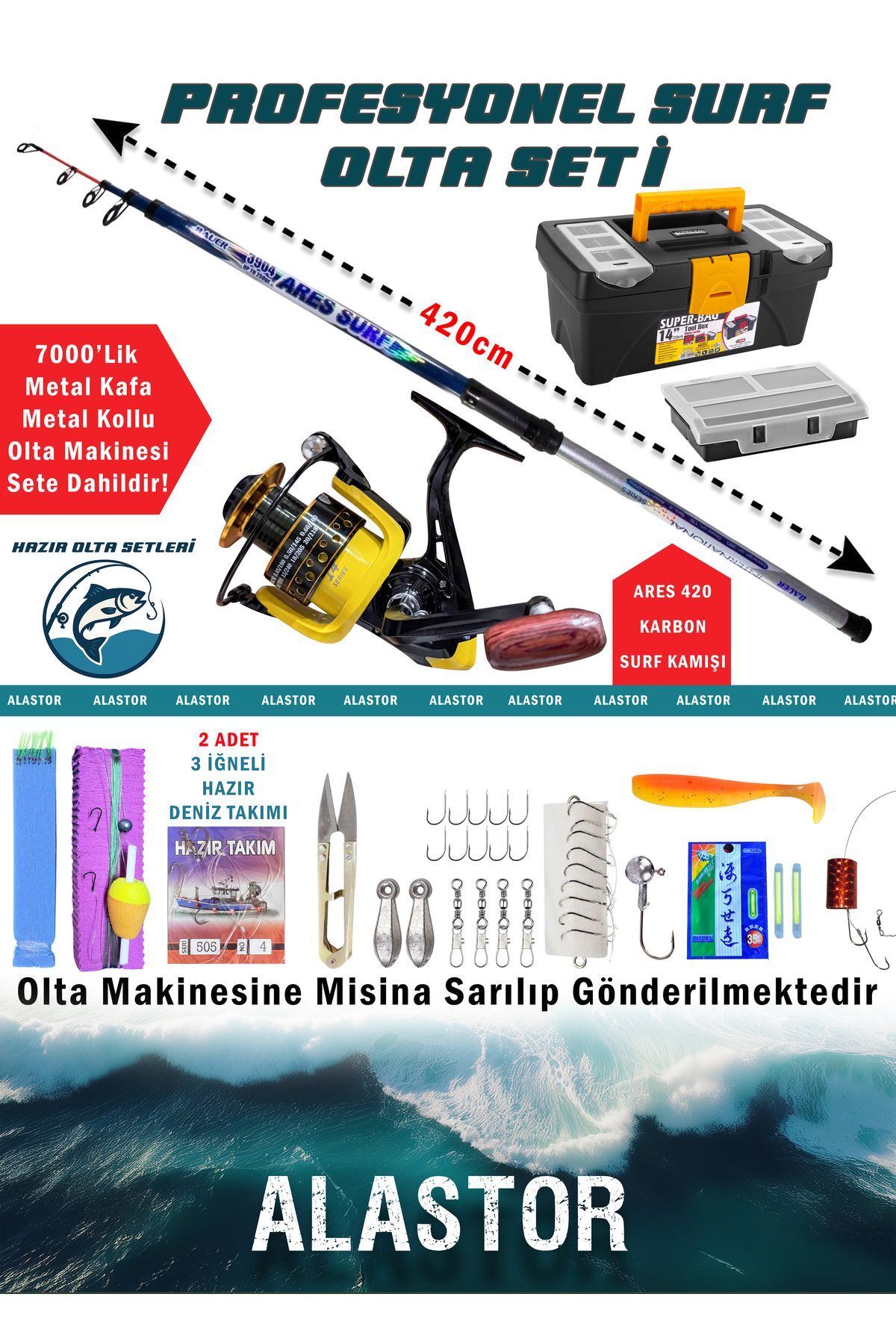 Surf Karbon Olta Takımı Olta Seti Boğaz Deniz Göl Surf Olta Seti 420 Surf Olta Kamışı