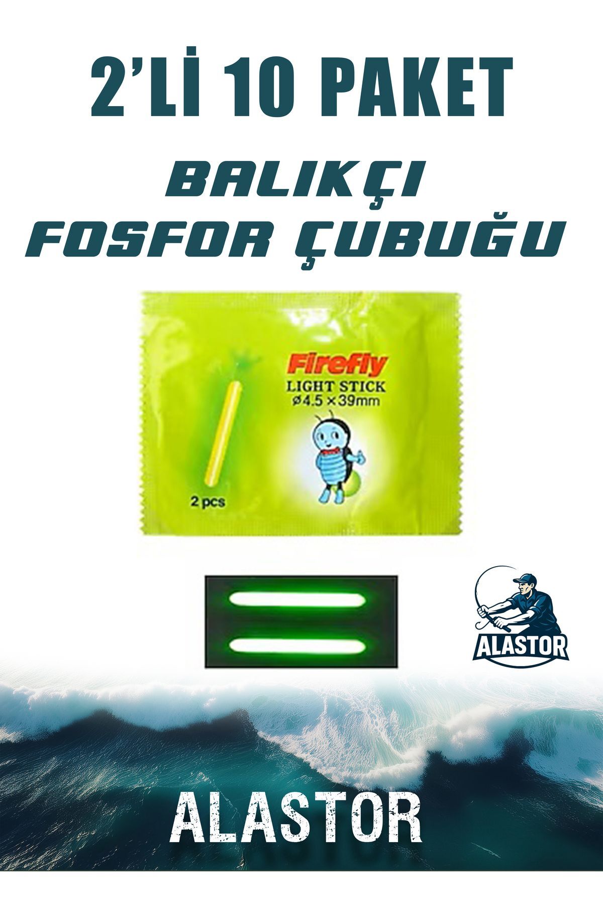 Balıkçı Olta Fosfor 10 Paket Çiftli Light Stick 4.5x39 Mm 10 Paket Olta Fosforu Fosforlu Çubuk