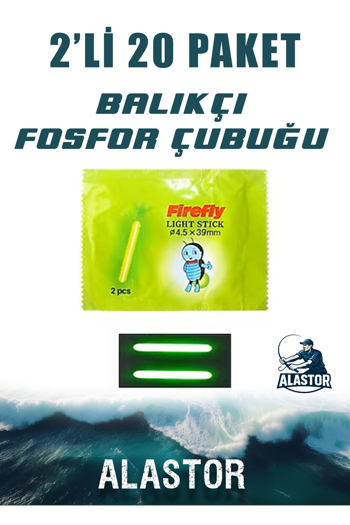 Balıkçı Olta Fosfor 20 Paket Çiftli Light Stick 4.5x39 Mm 20 Paket Olta Fosforu Fosforlu Çubuk