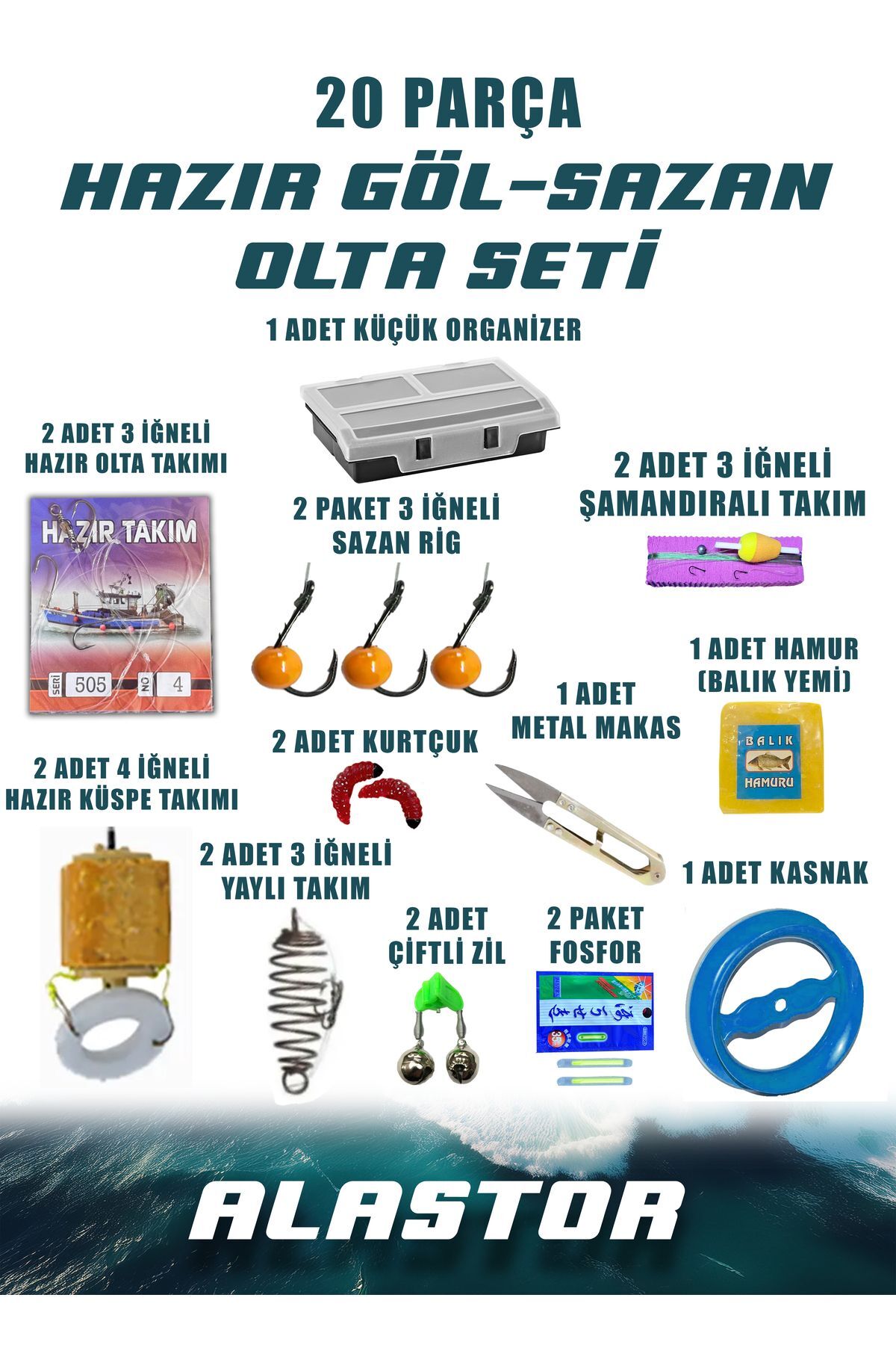 20 Parça Hazır Set Olta Malzemeleri Olta Seti Balıkçılık Malzemeleri Göl-Sazan Olta SETİ