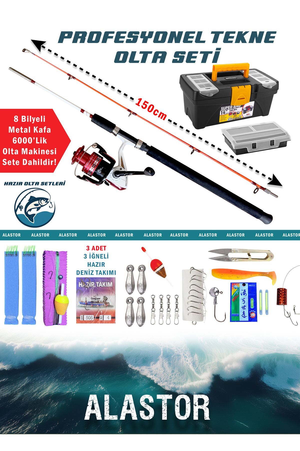 Tam Takım Profesyonel Tekne Olta Seti 150cm Deniz Olta Seti Hazır Olta Takımı