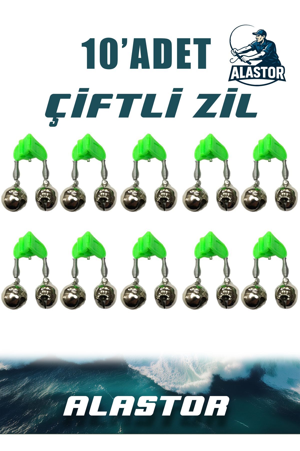 10'Lu Set Çiftli Plastik Zil Olta Zili Olta Kamışı İçin Zil Fosfor Takılabilir Zil