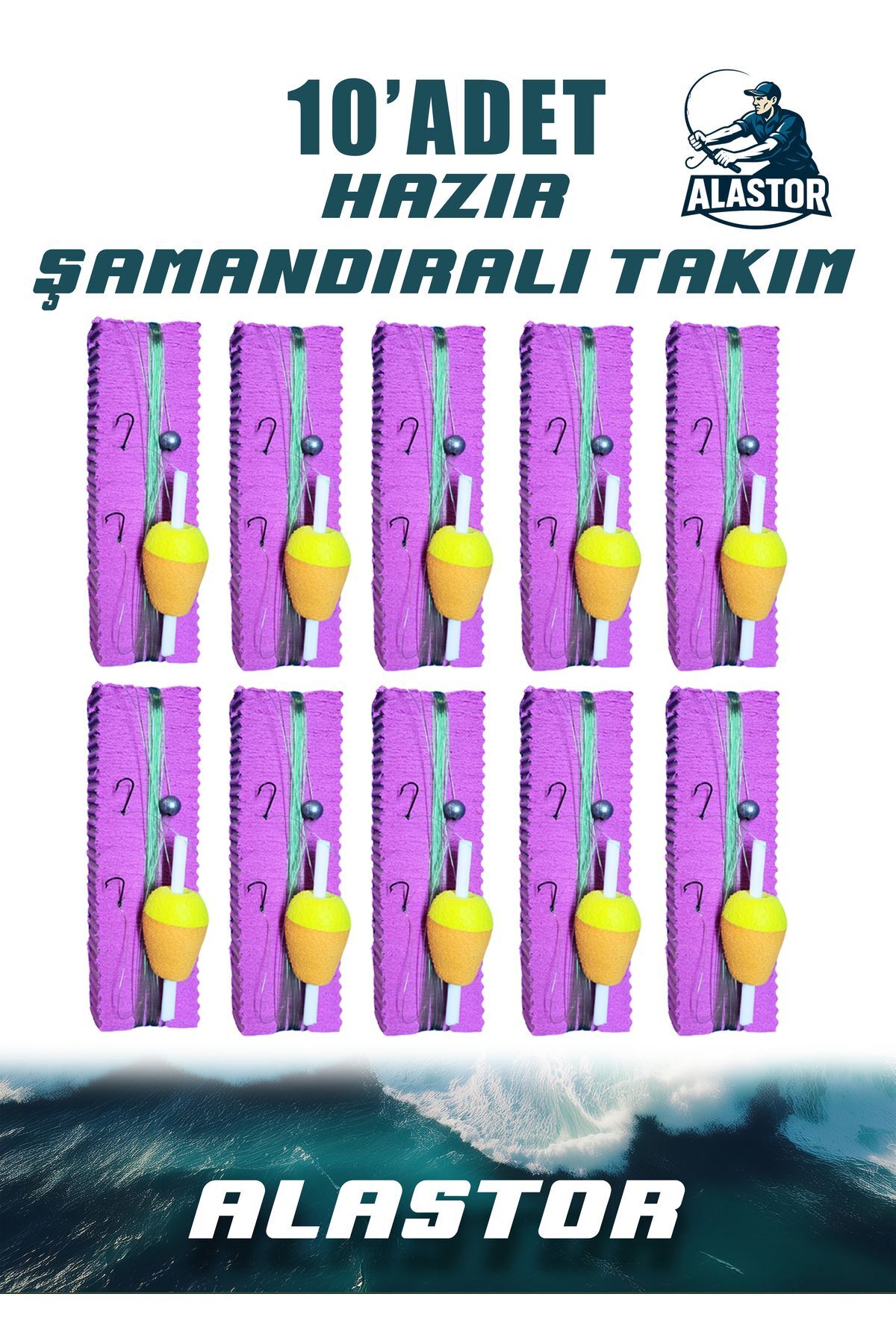 10'Lu Hazır Set Şamandıralı Olta Ucu Takımı - 3 İğneli Mantarlı Hazır Takım - Şıpşıp