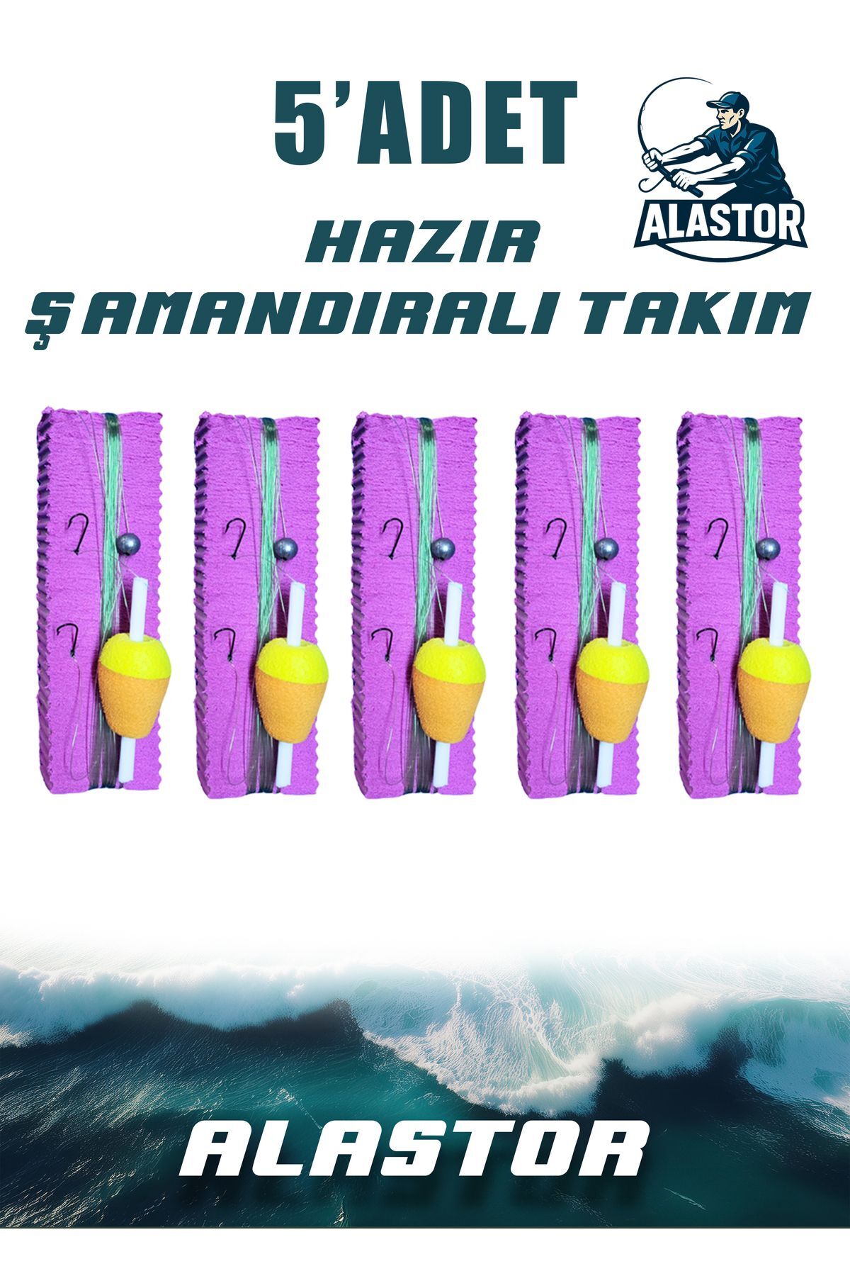 5'Li Hazır Set Şamandıralı Olta Ucu Takımı - 3 İğneli Mantarlı Hazır Takım - Şıpşıp